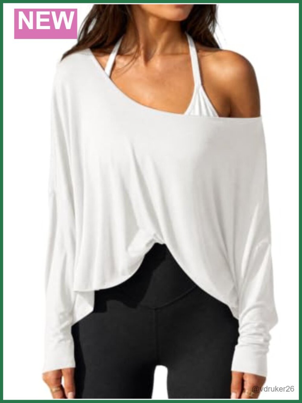 Off Shoulder Oversized Long Sleeve Workout Top Batwing Sleeve Blouse